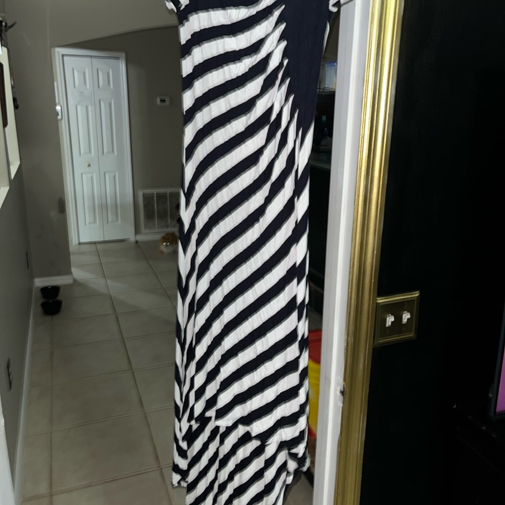 Eci NY black and white slant stripped maxi dress